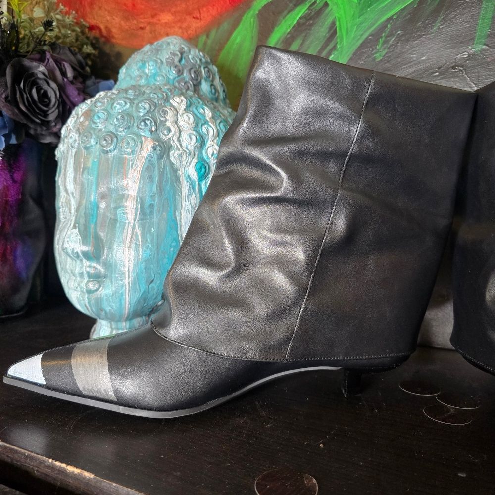 HANDCRAFTED Upcycled Abstract Ankle Boots HANDPAINTED Kitten Heel Slouch Booties - Picture 7 of 16